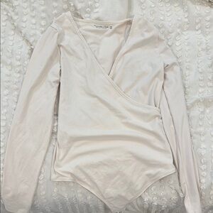 Abercrombie&Fitch Cream Long Sleeve Wrap Bodysuit